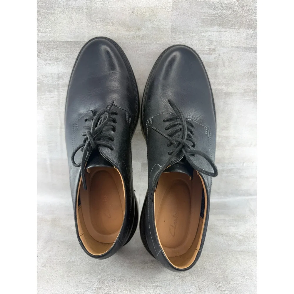 Clarks Men Black Leather Derby Shoes Extralight Lace Up Oxford Sz 8.5M